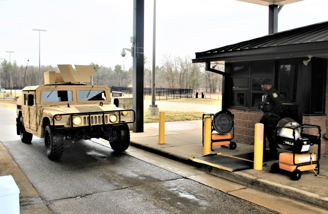 A vehicle approaches the Main Gate on April 3, 2020, at Fort McCoy, Wis. In late 2020, Fort McCoy began using the Army's Automated Installation Entry System for people entering the installation. (U.S. Army Photo by Scott T. Sturkol, Public Affairs...