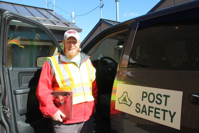 Installation Occupational Health and Safety Specialist Justin Artman prepares for a safety inspection Oct. 15, 2020, at Fort McCoy, Wis. Artman is one of two new safety specialists who started working at Fort McCoy in 2020 at the Installation Safety Office. The office oversees multiple safety programs throughout the installation. (U.S. Army Photo by Scott T. Sturkol, Public Affairs Office, Fort McCoy, Wis.)