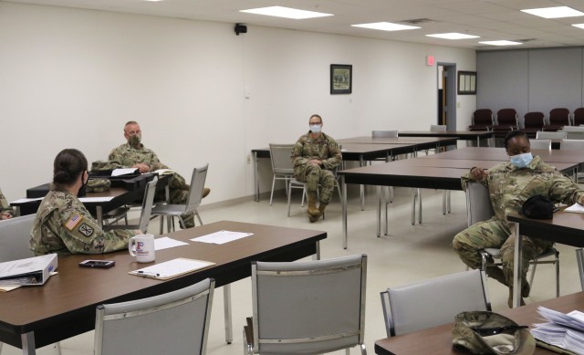 Members of the Fort McCoy Sgt. Audie Murphy Club chapter meet Oct. 8, 2020, at Fort McCoy, Wis. Whether it’s increasing membership, supporting each other and other community members, or supporting community events, the Fort McCoy Sgt. Audie...