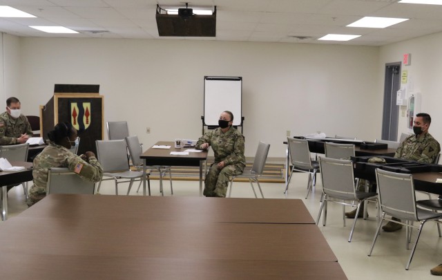 Members of the Fort McCoy Sgt. Audie Murphy Club chapter meet Oct. 8, 2020, at Fort McCoy, Wis. Whether it’s increasing membership, supporting each other and other community members, or supporting community events, the Fort McCoy Sgt. Audie...