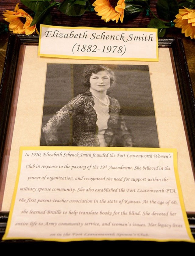 Portrait of Fort Leavenworth Women’s Club founder Elizabeth Schenck Smith, part of the display at the Fort Leavenworth Spouses' Club 100-year-anniversary luncheon Oct. 14, 2020.