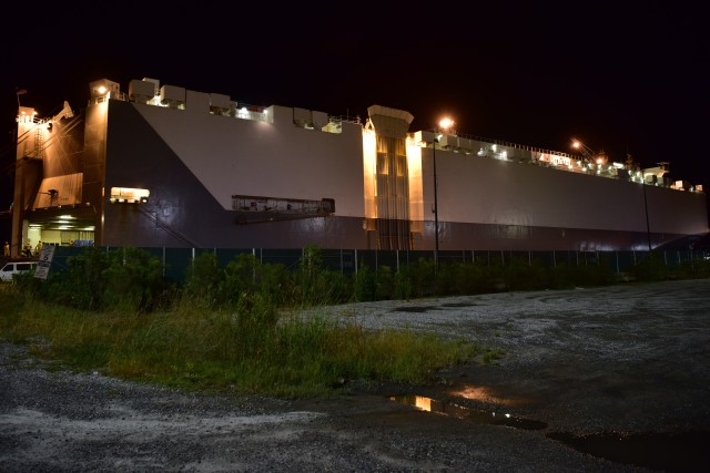The Alliance St. Louis cargo vessel, docks at a port to prepare for offloading at Joint Base Charleston’s Naval Weapons Station, S.C., Oct. 14, 2020. The 841st TB is an active duty, U.S. Army Surface Deployment and Distribution Command (SDDC)...