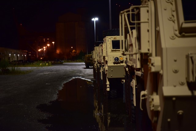 Army vehicles are parked and organized by soldiers and civilians assigned to the 841st Transportation Battalion, at Joint Base Charleston’s Naval Weapons Station, S.C., Oct. 14, 2020. The 841st TB is an active duty, U.S. Army Surface Deployment...
