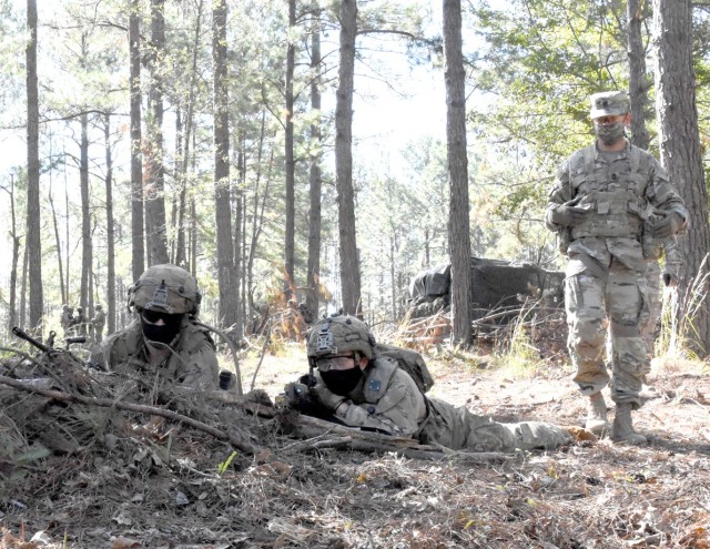 Sgt. Maj. of the Army Michael A. Grinston approaches two Soldiers with C Co, 1st Battalion, 21st Infantry Regiment, 25th Infantry Division during his visit to JRTC Rotation 21-01 Oct. 21. The 25th Inf Div is participating with partner nations from...