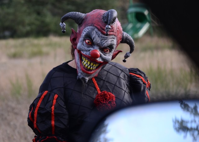 JBLM BOSS volunteers scare guests during a frightfully fun, COVID-friendly Haunted, Crooked Trail event Oct. 24.