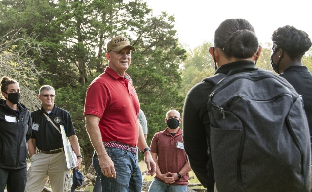 Gen. Paul E. Funk II, commanding general, U.S. Army Training and Doctrine Command, discusses resiliency and mentorship, during a staff ride at the Yorktown, Va., Battlefields Oct. 19, 2020. The staff ride was a reward for the nation’s top performing Army recruiters and drill instructors with a primary focus on resiliency and mentorship. (U.S. Army photo by David Overson)