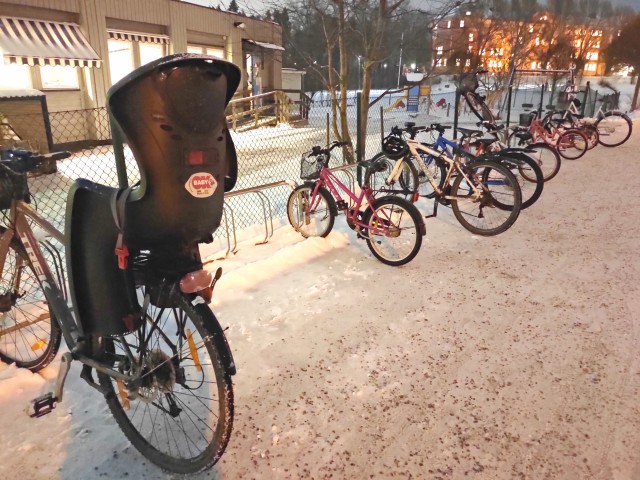 While living in Sweden, Jasmine Gardner and her family rode their bikes everywhere in the cold and wet weather, including the school in the morning. Photo provided by Jasmine Gardner.