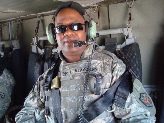 Former U.S. Army Col. Fred Heaggans, now retired, shown here inside a Black Hawk helicopter while deployed to Iraq in 2008, received the Military Order of the Purple Heart in recognition of his bravery and sacrifice, and will be inducted into the Purple Heart Honor Roll at the Madison County Courthouse. (Courtesy photo)