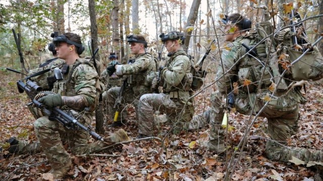 In a November 2019 photo, Soldiers at Fort Pickett, Va., wear the Integrated Visual Augmentation System, or IVAS, a head-mounted, high-tech goggle that gives Soldiers a wealth of real-time battlefield information. The IVAS is one of three items the Army is working with industry to develop to give its troops a winning edge in close combat. The other items are a night-vision goggle-binocular, and a more lethal rifle. All three are highlighted in a video by members of the Army&#39;s Soldier Lethality Cross-Functional Team.