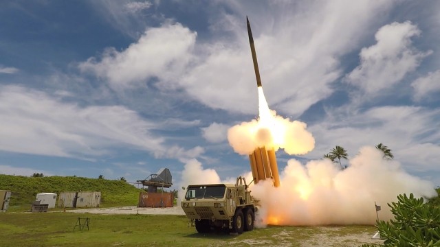 A THAAD interceptor is launched from the Reagan Test Site, Kwajalein Atoll in the Republic of the Marshall Islands, during Flight Test THAAD-23.