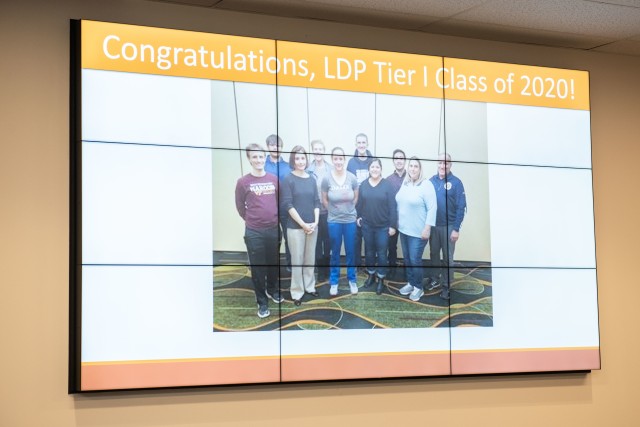 Nine team members during team building exercise at the beginning of the LDP Class 2020, which also included class work, reading topical books and completing self-assessments that offered insight into individual strengths and weaknesses and...