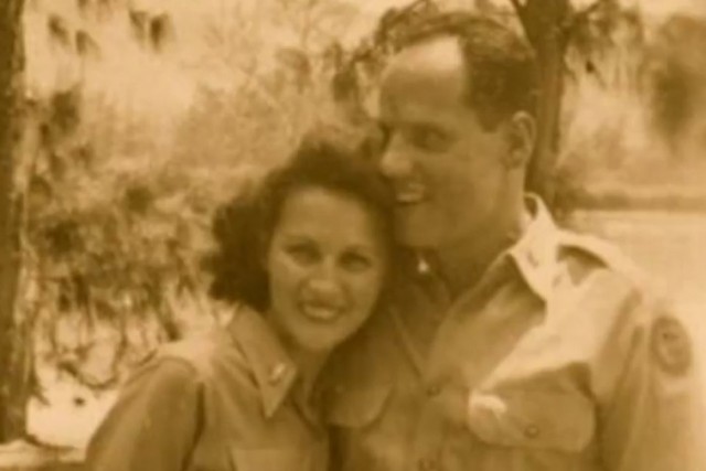 Army 2nd Lt. Regina Benson, a member of the Army Nurse Corps, poses for a photo with her soon-to-be husband, Bill Benson, 1944.