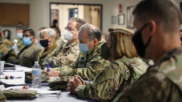 TOPEKA, Kan. – Thirty-two foreign military attachés accredited by the U.S. and posted in Washington, D.C. listen to a series of presentations about Kansas National Guard units, equipment and capabilities, history, structure, and the distinct...