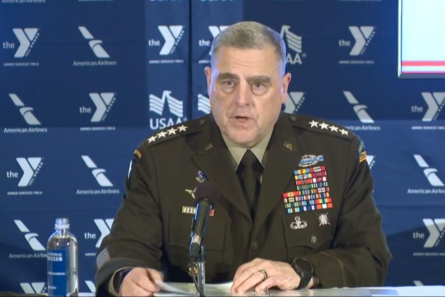 Chairman of the Joint Chiefs of Staff Gen. Mark A. Milley speaks at the Armed Services YMCA&#39;s 14th annual Angels of the Battlefield Awards ceremony in Washington, D.C., Oct. 27, 2020.