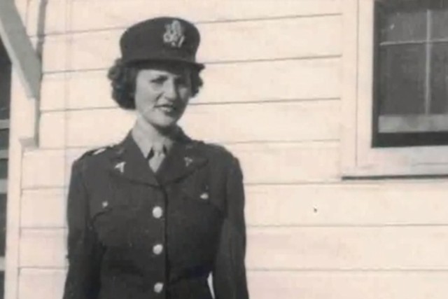 Army 2nd Lt. Regina Benson, a member of the Army Nurse Corps during World War II, poses for a photo, 1944.