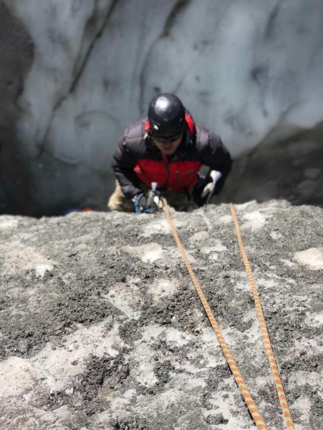 A 1st Battalion, 1st Special Forces Group (Airborne) Soldier scales a glacier wall using ice craft techniques taught at Nepali Army’s High Altitude and Mountain Warfare School (HAMWS) in Nepal, October 2020. The six-week program of instruction...