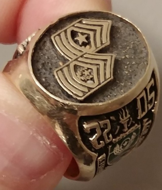 Command Sgt. Maj. ring found by Mr. Tadlock in the summer of 2018 belonging to Command Sgt. Maj. Anthony Forker.