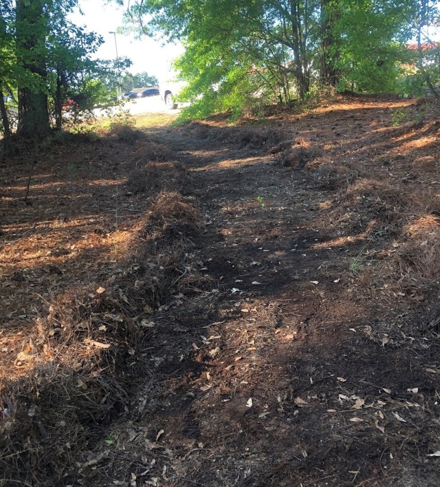 In preparation for the Soldiers’ return after the COVID-19 pandemic stay-at-home orders end, Adaptive Reconditioning Support Specialist Dean Bissey cleared a mountain biking trail for beginning riders near the Fort Bragg Soldier Recovery Unit.