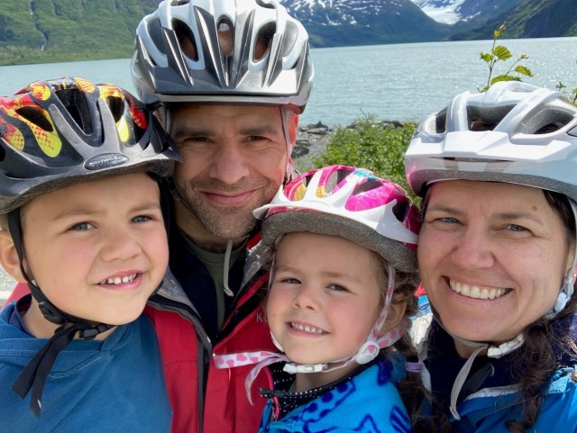 Family photo of Sgt. 1st Class Scott P. Samson, wife Carrie, and children Josiah and Naomi, during their outing along the Kenai Peninsula, June 21, 2020. On their return from this family outing, Samson applied his combat medic training and skills...