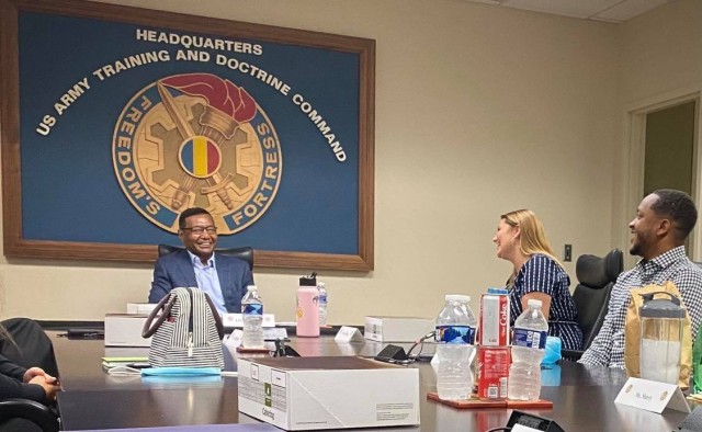 Lt. Gen. (Ret.) Thomas Bostick (left) joins Army local Pathways apprentices for a lunch conversation following the 2nd leader professional development webinar held at Fort Eustis, Va., Oct. 22, 2020. This discussion focused on how talent...
