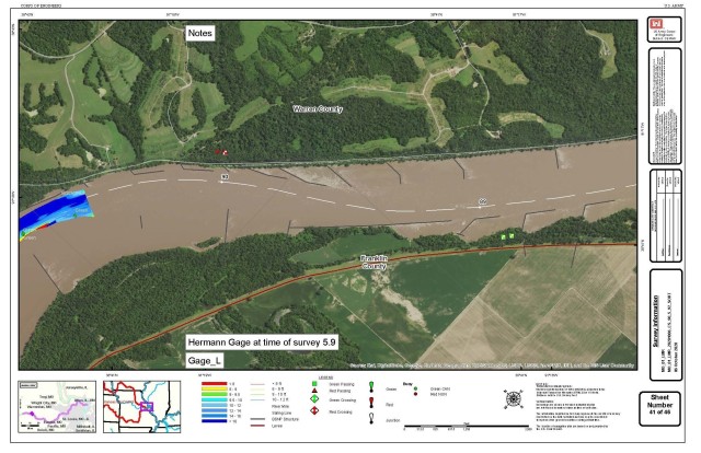 Example of survey results on Missouri River chart compiled on Oct. 6, 2020 and available at https://www.nwk.usace.army.mil/Missions/Civil-Works/Navigation/ [on the right hand side, scroll down the screen]. The surveys are also emailed out to...