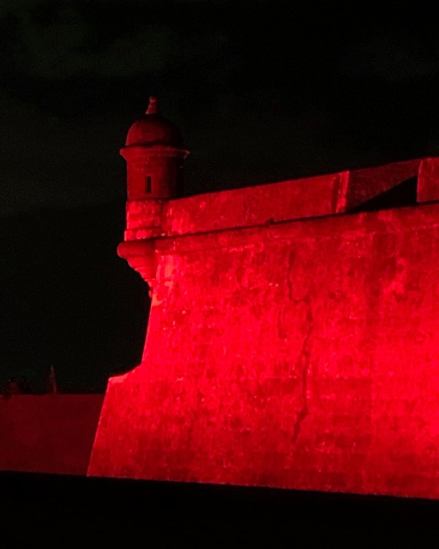 Castillo San Felipe Del Morro fortress in Old San Juan, Puerto Rico, illuminated in red, was the location of Drug Enforcement Administration's Red Ribbon Campaign kick-off event held October 20, 2020.