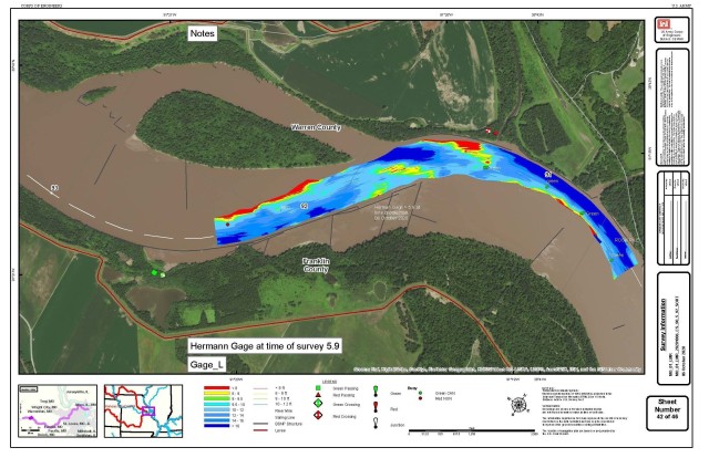 Example of survey results on Missouri River chart compiled on Oct. 6, 2020 and available at https://www.nwk.usace.army.mil/Missions/Civil-Works/Navigation/ [on the right hand side, scroll down the screen]. The surveys are also emailed out to...