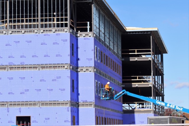 An area of the 1600 block of the cantonment area of the installation is shown Oct. 15, 2020, where a new multi-million dollar barracks is being built at Fort McCoy, Wis. Contractor L.S. Black Constructors was awarded a $20.6 million contract to build the barracks in September 2019. The planned completion date is currently August 2021. The planned barracks will be different than the traditional barracks that are located throughout the installation. This new building will be four stories and be able to house 400 people in approximately 60,000 square feet. The project also is the first of eight new buildings planned for the entire 1600 block. The plan is to build three more barracks with the same specifications, three 20,000-square-foot brigade headquarters buildings, and one 160-room officer quarters. This is an Army Corps of Engineers-managed project. (U.S. Army Photo by Scott T. Sturkol, Public Affairs Office, Fort McCoy, Wis.)