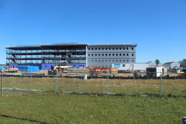 An area of the 1600 block of the cantonment area of the installation is shown Oct. 30, 2020, where a new multi-million dollar barracks is being built at Fort McCoy, Wis. Contractor L.S. Black Constructors was awarded a $20.6 million contract to build the barracks in September 2019. The planned completion date is currently August 2021. The planned barracks will be different than the traditional barracks that are located throughout the installation. This new building will be four stories and be able to house 400 people in approximately 60,000 square feet. The project also is the first of eight new buildings planned for the entire 1600 block. The plan is to build three more barracks with the same specifications, three 20,000-square-foot brigade headquarters buildings, and one 160-room officer quarters. This is an Army Corps of Engineers-managed project. (U.S. Army Photo by Scott T. Sturkol, Public Affairs Office, Fort McCoy, Wis.)