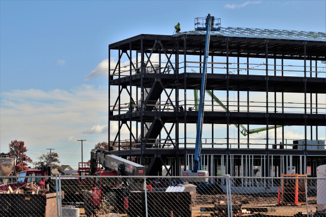 An area of the 1600 block of the cantonment area of the installation is shown Oct. 15, 2020, where a new multi-million dollar barracks is being built at Fort McCoy, Wis. Contractor L.S. Black Constructors was awarded a $20.6 million contract to build the barracks in September 2019. The planned completion date is currently August 2021. The planned barracks will be different than the traditional barracks that are located throughout the installation. This new building will be four stories and be able to house 400 people in approximately 60,000 square feet. The project also is the first of eight new buildings planned for the entire 1600 block. The plan is to build three more barracks with the same specifications, three 20,000-square-foot brigade headquarters buildings, and one 160-room officer quarters. This is an Army Corps of Engineers-managed project. (U.S. Army Photo by Scott T. Sturkol, Public Affairs Office, Fort McCoy, Wis.)