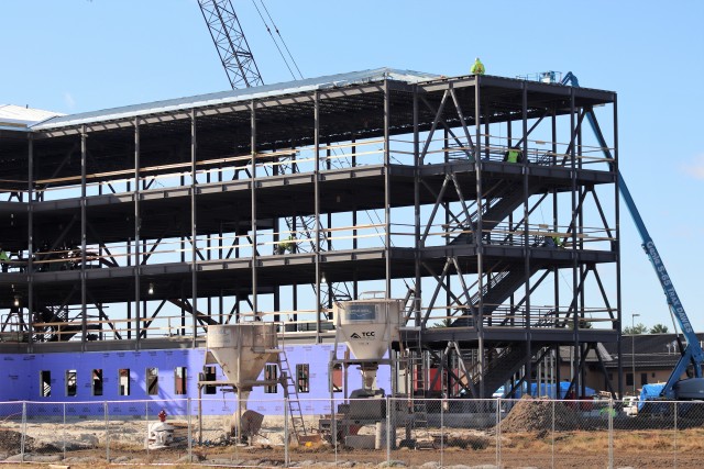 An area of the 1600 block of the cantonment area of the installation is shown Oct. 15, 2020, where a new multi-million dollar barracks is being built at Fort McCoy, Wis. Contractor L.S. Black Constructors was awarded a $20.6 million contract to build the barracks in September 2019. The planned completion date is currently August 2021. The planned barracks will be different than the traditional barracks that are located throughout the installation. This new building will be four stories and be able to house 400 people in approximately 60,000 square feet. The project also is the first of eight new buildings planned for the entire 1600 block. The plan is to build three more barracks with the same specifications, three 20,000-square-foot brigade headquarters buildings, and one 160-room officer quarters. This is an Army Corps of Engineers-managed project. (U.S. Army Photo by Scott T. Sturkol, Public Affairs Office, Fort McCoy, Wis.)