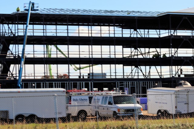 An area of the 1600 block of the cantonment area of the installation is shown Oct. 15, 2020, where a new multi-million dollar barracks is being built at Fort McCoy, Wis. Contractor L.S. Black Constructors was awarded a $20.6 million contract to build the barracks in September 2019. The planned completion date is currently August 2021. The planned barracks will be different than the traditional barracks that are located throughout the installation. This new building will be four stories and be able to house 400 people in approximately 60,000 square feet. The project also is the first of eight new buildings planned for the entire 1600 block. The plan is to build three more barracks with the same specifications, three 20,000-square-foot brigade headquarters buildings, and one 160-room officer quarters. This is an Army Corps of Engineers-managed project. (U.S. Army Photo by Scott T. Sturkol, Public Affairs Office, Fort McCoy, Wis.)