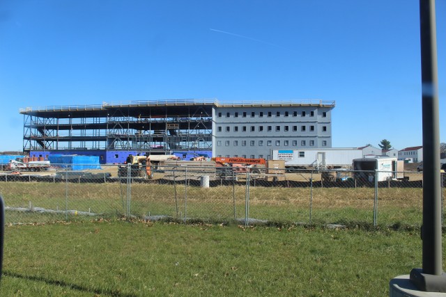 An area of the 1600 block of the cantonment area of the installation is shown Oct. 30, 2020, where a new multi-million dollar barracks is being built at Fort McCoy, Wis. Contractor L.S. Black Constructors was awarded a $20.6 million contract to build the barracks in September 2019. The planned completion date is currently August 2021. The planned barracks will be different than the traditional barracks that are located throughout the installation. This new building will be four stories and be able to house 400 people in approximately 60,000 square feet. The project also is the first of eight new buildings planned for the entire 1600 block. The plan is to build three more barracks with the same specifications, three 20,000-square-foot brigade headquarters buildings, and one 160-room officer quarters. This is an Army Corps of Engineers-managed project. (U.S. Army Photo by Scott T. Sturkol, Public Affairs Office, Fort McCoy, Wis.)