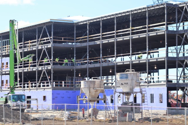 An area of the 1600 block of the cantonment area of the installation is shown Oct. 15, 2020, where a new multi-million dollar barracks is being built at Fort McCoy, Wis. Contractor L.S. Black Constructors was awarded a $20.6 million contract to build the barracks in September 2019. The planned completion date is currently August 2021. The planned barracks will be different than the traditional barracks that are located throughout the installation. This new building will be four stories and be able to house 400 people in approximately 60,000 square feet. The project also is the first of eight new buildings planned for the entire 1600 block. The plan is to build three more barracks with the same specifications, three 20,000-square-foot brigade headquarters buildings, and one 160-room officer quarters. This is an Army Corps of Engineers-managed project. (U.S. Army Photo by Scott T. Sturkol, Public Affairs Office, Fort McCoy, Wis.)