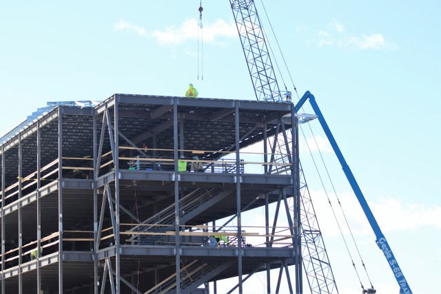 An area of the 1600 block of the cantonment area of the installation is shown Oct. 15, 2020, where a new multi-million dollar barracks is being built at Fort McCoy, Wis. Contractor L.S. Black Constructors was awarded a $20.6 million contract to build the barracks in September 2019. The planned completion date is currently August 2021. The planned barracks will be different than the traditional barracks that are located throughout the installation. This new building will be four stories and be able to house 400 people in approximately 60,000 square feet. The project also is the first of eight new buildings planned for the entire 1600 block. The plan is to build three more barracks with the same specifications, three 20,000-square-foot brigade headquarters buildings, and one 160-room officer quarters. This is an Army Corps of Engineers-managed project. (U.S. Army Photo by Scott T. Sturkol, Public Affairs Office, Fort McCoy, Wis.)