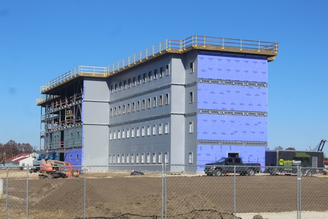 An area of the 1600 block of the cantonment area of the installation is shown Oct. 15, 2020, where a new multi-million dollar barracks is being built at Fort McCoy, Wis. Contractor L.S. Black Constructors was awarded a $20.6 million contract to build the barracks in September 2019. The planned completion date is currently August 2021. The planned barracks will be different than the traditional barracks that are located throughout the installation. This new building will be four stories and be able to house 400 people in approximately 60,000 square feet. The project also is the first of eight new buildings planned for the entire 1600 block. The plan is to build three more barracks with the same specifications, three 20,000-square-foot brigade headquarters buildings, and one 160-room officer quarters. This is an Army Corps of Engineers-managed project. (U.S. Army Photo by Scott T. Sturkol, Public Affairs Office, Fort McCoy, Wis.)