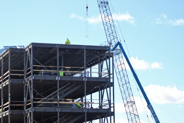 An area of the 1600 block of the cantonment area of the installation is shown Oct. 15, 2020, where a new multi-million dollar barracks is being built at Fort McCoy, Wis. Contractor L.S. Black Constructors was awarded a $20.6 million contract to build the barracks in September 2019. The planned completion date is currently August 2021. The planned barracks will be different than the traditional barracks that are located throughout the installation. This new building will be four stories and be able to house 400 people in approximately 60,000 square feet. The project also is the first of eight new buildings planned for the entire 1600 block. The plan is to build three more barracks with the same specifications, three 20,000-square-foot brigade headquarters buildings, and one 160-room officer quarters. This is an Army Corps of Engineers-managed project. (U.S. Army Photo by Scott T. Sturkol, Public Affairs Office, Fort McCoy, Wis.)