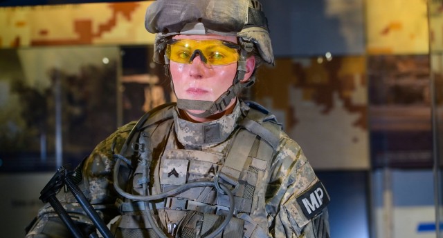 A display at the National Museum of the U.S. Army on Fort Belvoir, Va., titled &#34;Corporal on Patrol in Ramadi,&#34; highlights the growing role of women in combat during the wars in Iraq and Afghanistan. This model was designed from a cast of reservist Lt. Col. Ashley Hartwell.