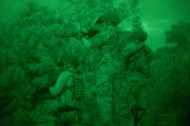 FORT POLK, La. – Soldiers with 1st Special Forces Group (Airborne) watch over an objective as they play the role of the opposition force during a training exercise at Fort Polk, Louisiana, Oct. 26, 2020. U.S. and Thai special operations forces trained together from October 14-27 during the Joint Readiness Training Center (JRTC) rotation 21-01 to enhance both tactical knowledge and partnership. (U.S. Army photo by Pfc. Thoman Johnson)