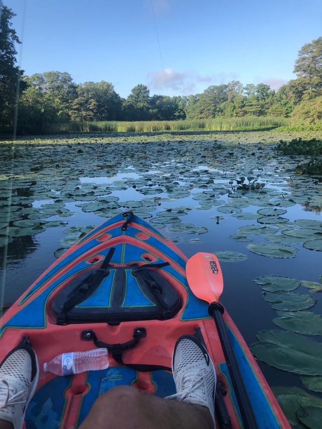 Participants enjoy a kayak fishing event on August 8, 2020, on the Guadalupe River at the Lazy U Ranch in Seguin, Texas. (Credit: Angel Flores)