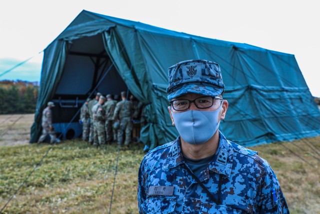 Japan Air Self-Defense Force Capt. Masataka Uchii, operations officer, Headquarters, Northern Air Defense Force, visits bilateral Air Defense partners Battery A, 1st Battalion, 1st Air Defense Artillery Regiment at a northern Honshu training site,...