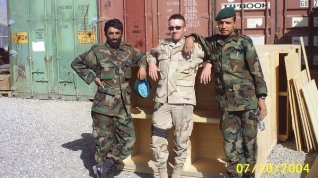 Anthony Johnson, technical writer-editor (engineering) with the U.S. Army Corps of Engineers&#39; Portland District, during their first deployment to Afghanistan -- a yearlong tour from 2004 to 2005.