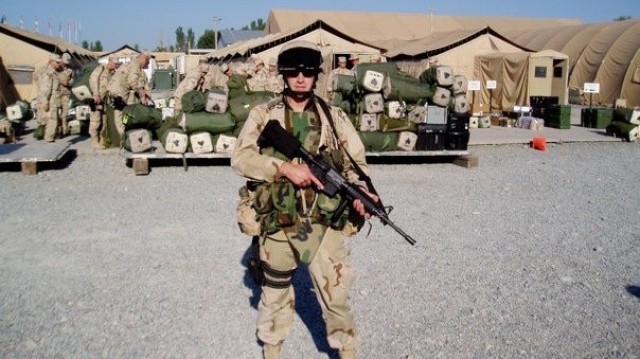 Anthony Johnson, technical writer-editor (engineering) with the U.S. Army Corps of Engineers&#39; Portland District, during their first deployment to Afghanistan -- a yearlong tour from 2004 to 2005.