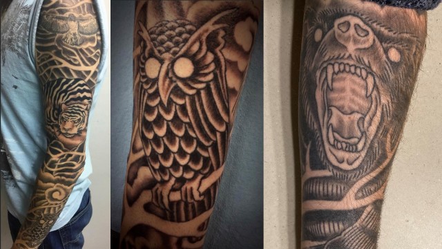 Anthony Johnson, technical writer-editor (engineering) with the U.S. Army Corps of Engineers&#39; Portland District, shows the tattoo sleeve on their left arm -- a tribute to the various spirit animal guides that came to Johnson during Shamanic...