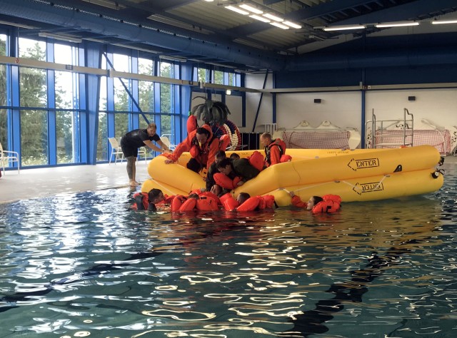 Military personnel train at the aquatic center, the Army’s only indoor pool in Germany, following a $4.9M renovation in 2019. Located in Baumholder, the aquatic center offers not only water survival training for military personnel, but also a place for recreation year-round. Photo courtesy of DFMWR.