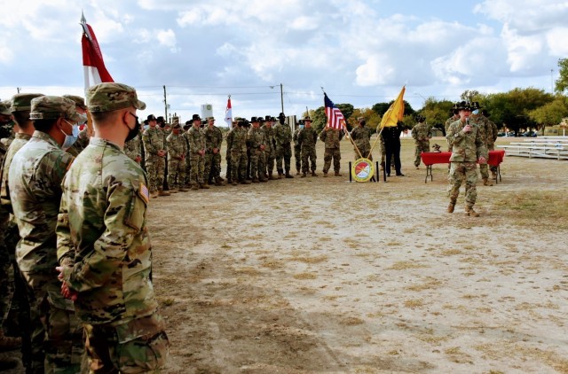 rd Calvary Regiment Commander, Col. Ralph Overland, addresses Nomad Troop thanking them for their hard work commitment to excellence during the units Armor and Calvary leadership award ceremony on November 6 at Fort Hood, Texas.  (U.S. Army photo by Maj. Marion Jo Nederhoed, 3rd Calvary Regiment Public Affairs)
