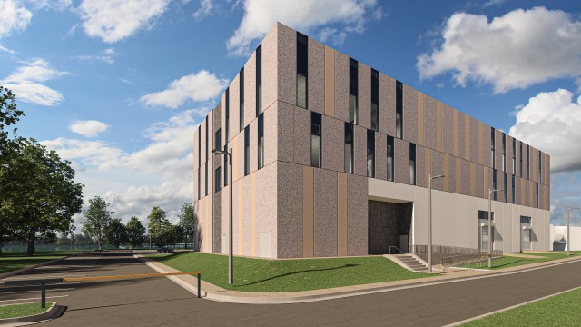 An artist’s rendering of the forthcoming Soldier and Squad Performance Research Institute, or S2PRINT, being constructed at the U.S. Army Natick Soldier Systems Center in Natick, Massachusetts. 