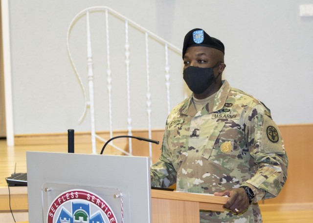 Landstuhl Regional Medical Center holds an Assumption of Responsibility Ceremony where Command Sgt. Maj. Fergus Joseph was welcomed as the hospital’s command sergeant major, at LRMC, Nov. 10.