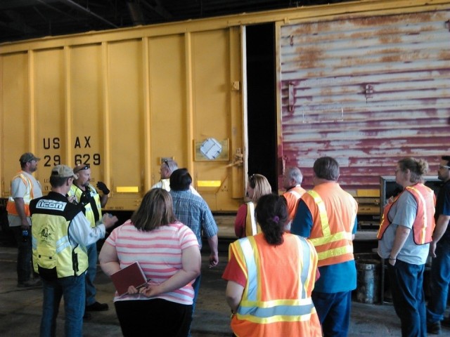 Students learn about rail safety and get some hands on experience (this picture was captured prior to requirements to social distance or wear a mask).