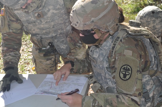 Fort Benning Martin Army Community Hospital Soldiers prepare for land navigation during Army Warrior Tasks/Battle Drill training November 17-20, 2020.